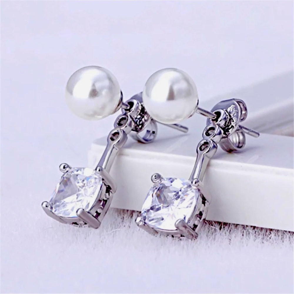 Sterling Silver Diamond Pearl Stud Earrings